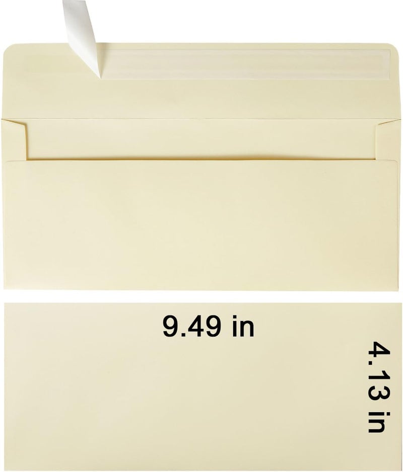 Wishop 50 Pack #10 Business Envelopes Self Seal 4x9 Standard Envelopes for Business, Invoices, Letter Mailing, 4 1/8 x 9 1/2 Inches (Cream Color, 4.13 x 9.49) - Image 2